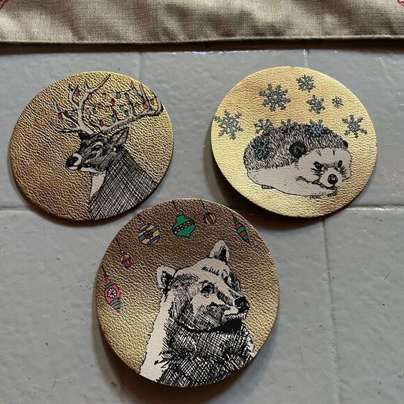 Anthropologie Forest merriment leather coasters - Picture 5 of 11